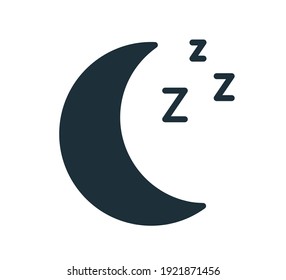 Simple black icon with silhouette of half moon or waning crescent. Symbol of night and bedtime. Monochrome flat vector illustration isolated on white background