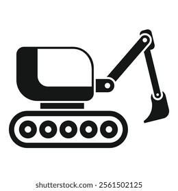 Simple black icon of a small excavator digging with its arm extended