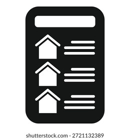 Icono negro simple de un App de teléfonos inteligentes listando casas en venta