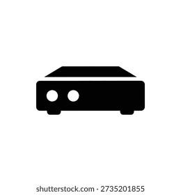 Simple black icon of a stereo amplifier on a white background.