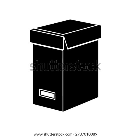 A simple black icon of a storage box, perfect for representing organization, archiving, and document management.