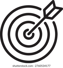 A simple black icon of a target with an arrow hitting the bullseye, symbolizing accuracy and success.