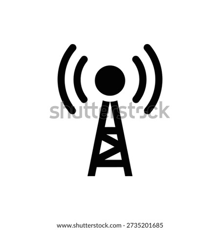 Simple black icon of a telecommunication tower emitting signal waves on a white background.