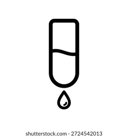 Icono negro simple de un tubo de ensayo con líquido y una sola gota que cae