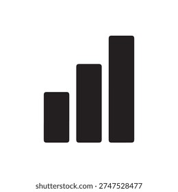 A simple black icon with three vertical bars of increasing height on a white background. Ideal for representing signal strength, growth, or statistics.
