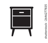 Simple black icon of a two drawer nightstand with tapered legs