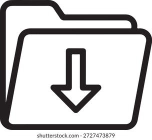 A simple black icon of two files stacked with a download arrow on the front file, isolated on a clean white background, perfect for download or upload concepts.