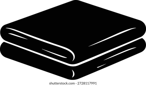 Simples ícone preto de dois têxteis dobrados, possivelmente cobertores ou toalhas, empilhados