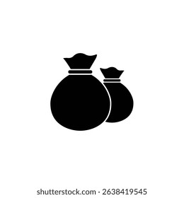 Simple black icon of two money bags. Represents financial concepts.