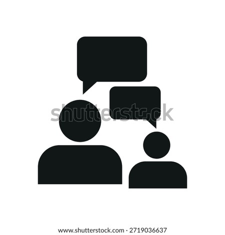 A simple black icon of two people talking to each other in silhouette mode