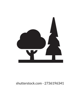 Simple black icon of two trees, a deciduous and a conifer, on white background