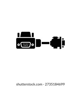 Simple black icon of a VGA cable connector on white background