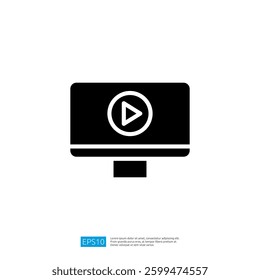 Simple black icon of a video player displayed on a computer screen highlighting technology and modern media interface for easy access to audiovisual content