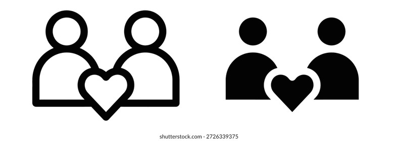 Einfache schwarze Symbole von Paaren mit Herzsymbol