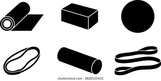 Simple black icons depicting various geometric forms and common items