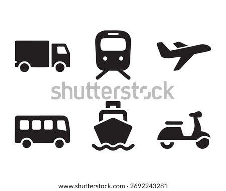 Simple black icons representing different forms of transportation options.