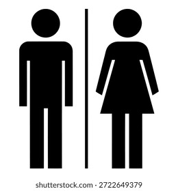 Ícones pretos simples representando um homem e uma mulher, comumente usados para sinalização de banheiro.