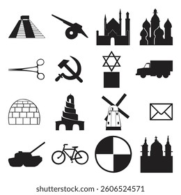 Simple Black Icons, Various Objects, Graphic Resources
EPS Vector Set, Black and White, Needs Editing