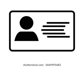 Icono de tarjeta de identificación negra simple con Perfil de usuario y líneas de información - Ilustración vectorial