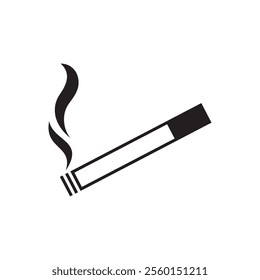 A simple black illustration of a cigarette with smoke on a white background.