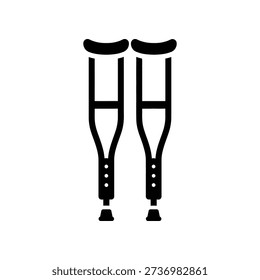 Simple black illustration of a pair of crutches on a white background, symbolizing support and aid for injured individuals.