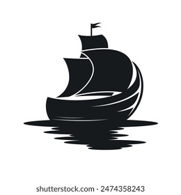 simple black illustration of wooden ship. vector logo design