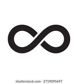 A simple black infinity symbol displayed on a plain white background representing endlessness