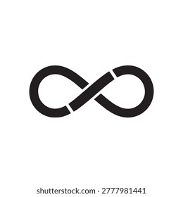 A simple black infinity symbol on a white background, representing eternity and limitless possibilities in a minimalist design.