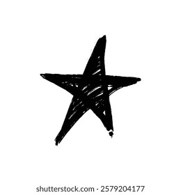 A simple black ink hand drawn star graphic design element isolated on a white background.