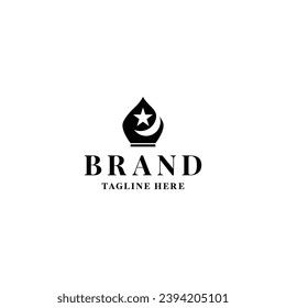 simple black Islamic symbol with crescent moon and star in negative space logo design