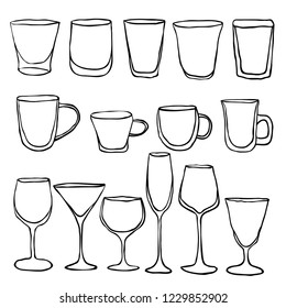 simple black isolated childish coloring hand drawn glass line art for background, pattern, wallpaper, label, banner etc. vector design.