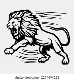simple black jump high lion , running logo symbol design illustration