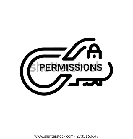 A simple black key icon with a padlock and the word 'permissions' on a clean white background, symbolizing access control.