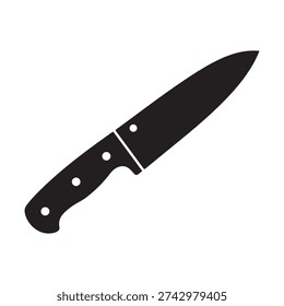 Simple black kitchen knife with handle and three rivets for gripping and cutting food preparation