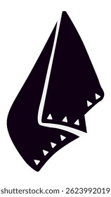 Simple black kitchen towel hanging with a white trim and triangular stitching, useful for drying dishes or hands, adding a touch of minimalist style to the culinary space