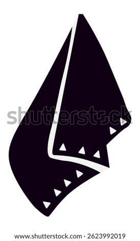 Simple black kitchen towel hanging with a white trim and triangular stitching, useful for drying dishes or hands, adding a touch of minimalist style to the culinary space