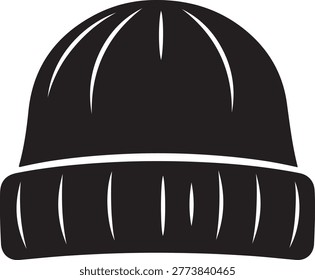 Simple black knitted beanie hat featuring a ribbed brim and subtle stitching, ideal for winter wear or cold weather fashion.