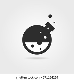 simple black lab icon with shadow. concept of creativity, material synthesis, process, assay, toxic, industry. isolated on gray background. flat style trend modern lab logo design vector illustration