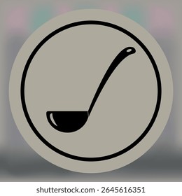 Simple black ladle icon on a beige circular background, representing kitchen tools, cooking utensils, or culinary design in a minimal flat style.