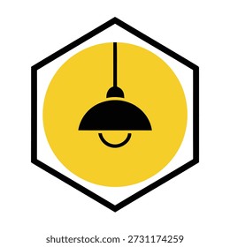 Sombra simples de lâmpada preta pendurada no teto em círculo amarelo ícone de quadro hexágono