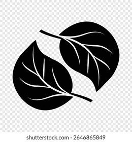 Icono negro simple de la hoja para la marca respetuosa del medio ambiente y de la sostenibilidad aislado en fondo transparente. EPS 10