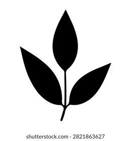 Simple black leaf icon representing nature, growth, and environmental themes, suitable for logos, branding, and eco-friendly projects.