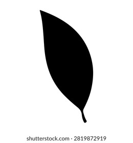 Simple black leaf icon with smooth curves, representing nature, growth, and eco-friendly themes in a clean, minimalistic style.