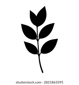 Simple black leaf silhouette on white background, ideal for nature-themed projects, logos, and eco-friendly branding materials.