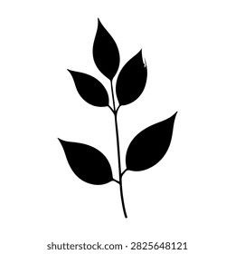 Simple black leaf silhouette on white background, ideal for nature themes, eco-friendly projects, and botanical artwork.