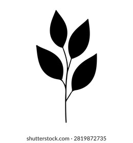 Simple black leaf silhouette representing nature, growth, and environment in a clean, minimalistic style suitable for various design projects.