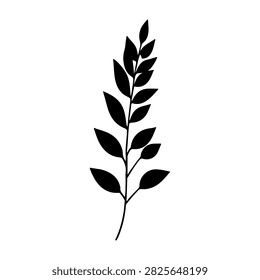Simple black leaf silhouette suitable for botanical, nature, or design projects emphasizing minimalism and elegance.