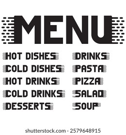 Simple black letters menu on white background