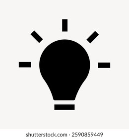 Simple black light bulb icon on a white background. Light bulb symbol represents ideas, innovation, and creativity. Light bulb design is minimalistic and clear. User interface icon vector.