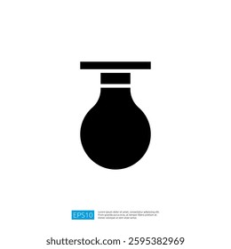 Simple Black Light Bulb Icon Representing Electricity and Innovative Ideas in Minimalist Design with Transparent Background